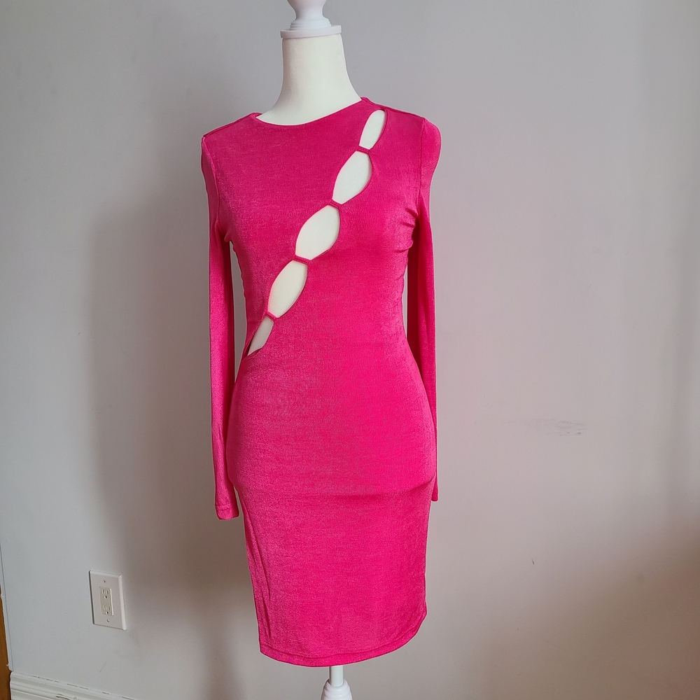 Pink/ Fuchsia Long Sleeve Cutout Dress Size XS, NWOT